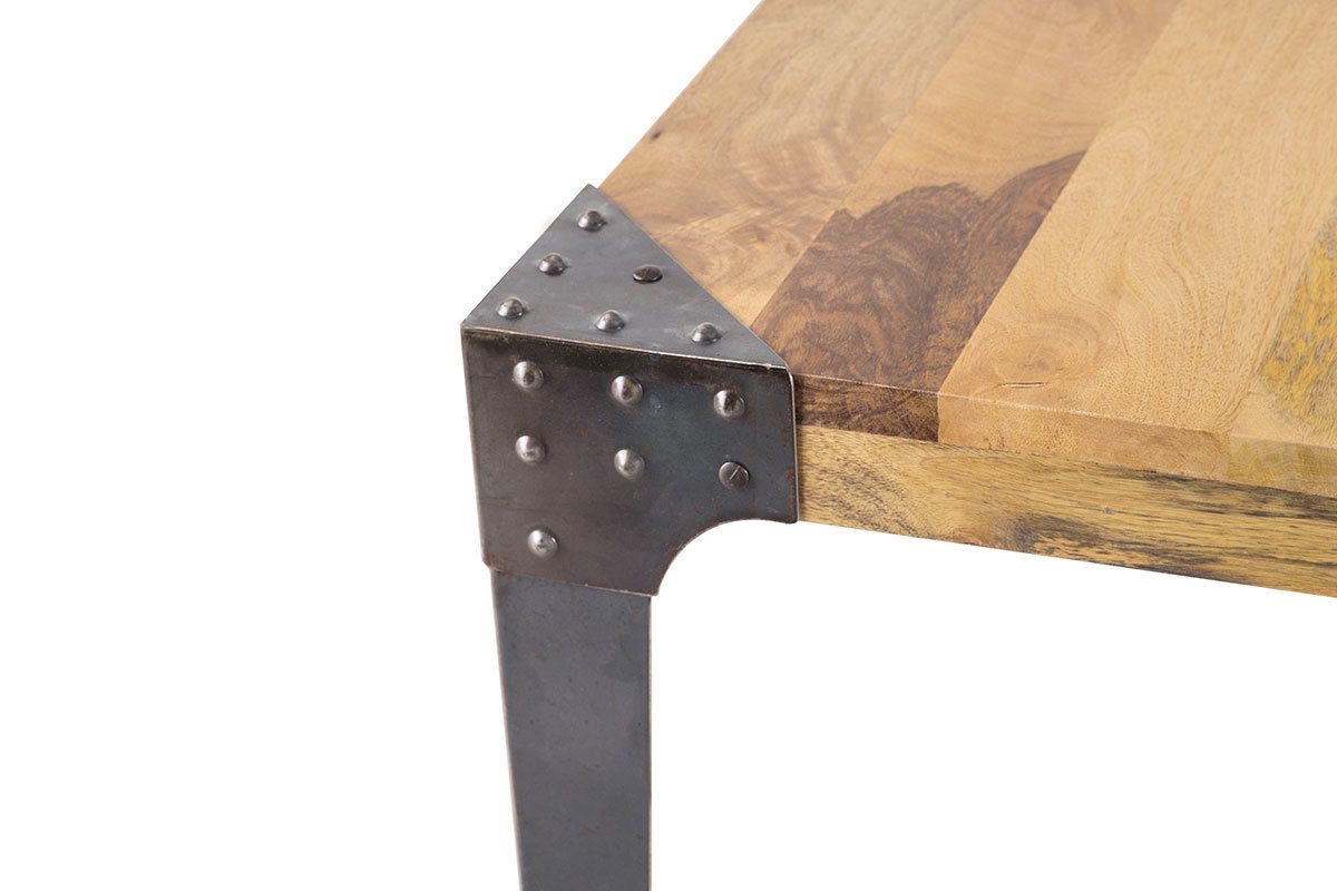 Table � manger industrielle acier et bois manguier massif L160 cm MADISON