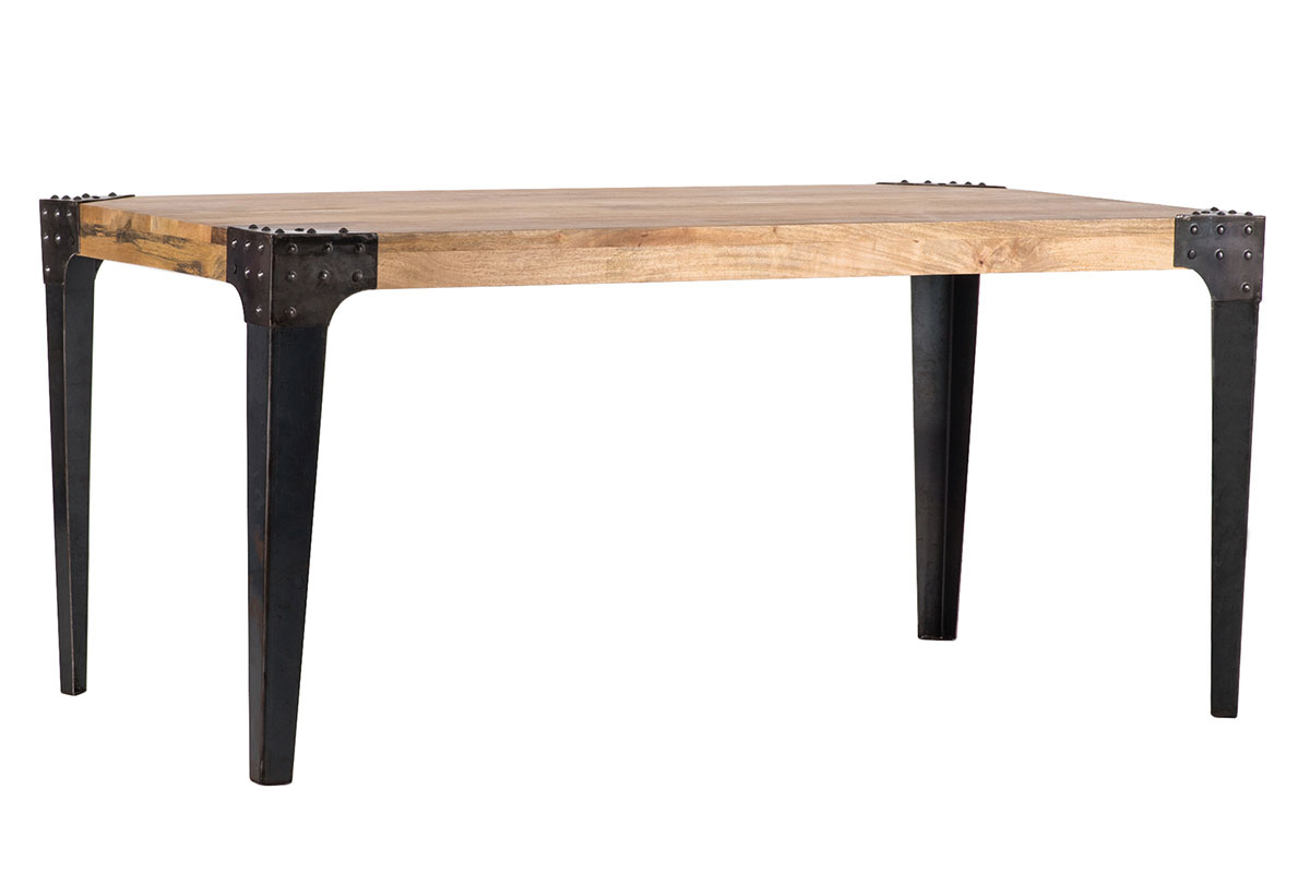 Table � manger industrielle acier et bois manguier massif L160 cm MADISON