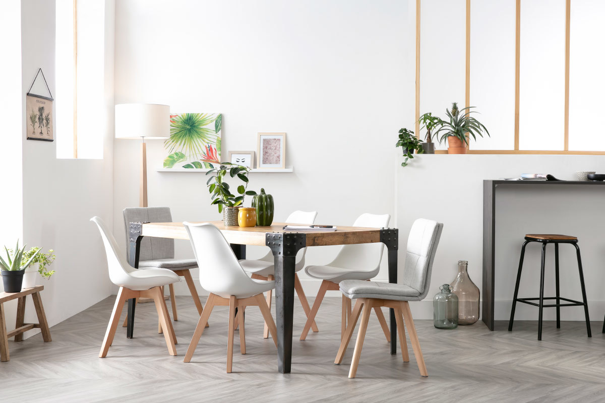 Table � manger industrielle acier et bois manguier massif L160 cm MADISON