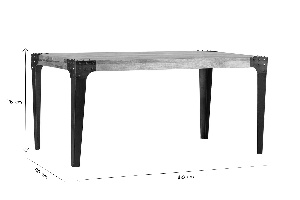 Table � manger industrielle acier et bois manguier massif L160 cm MADISON