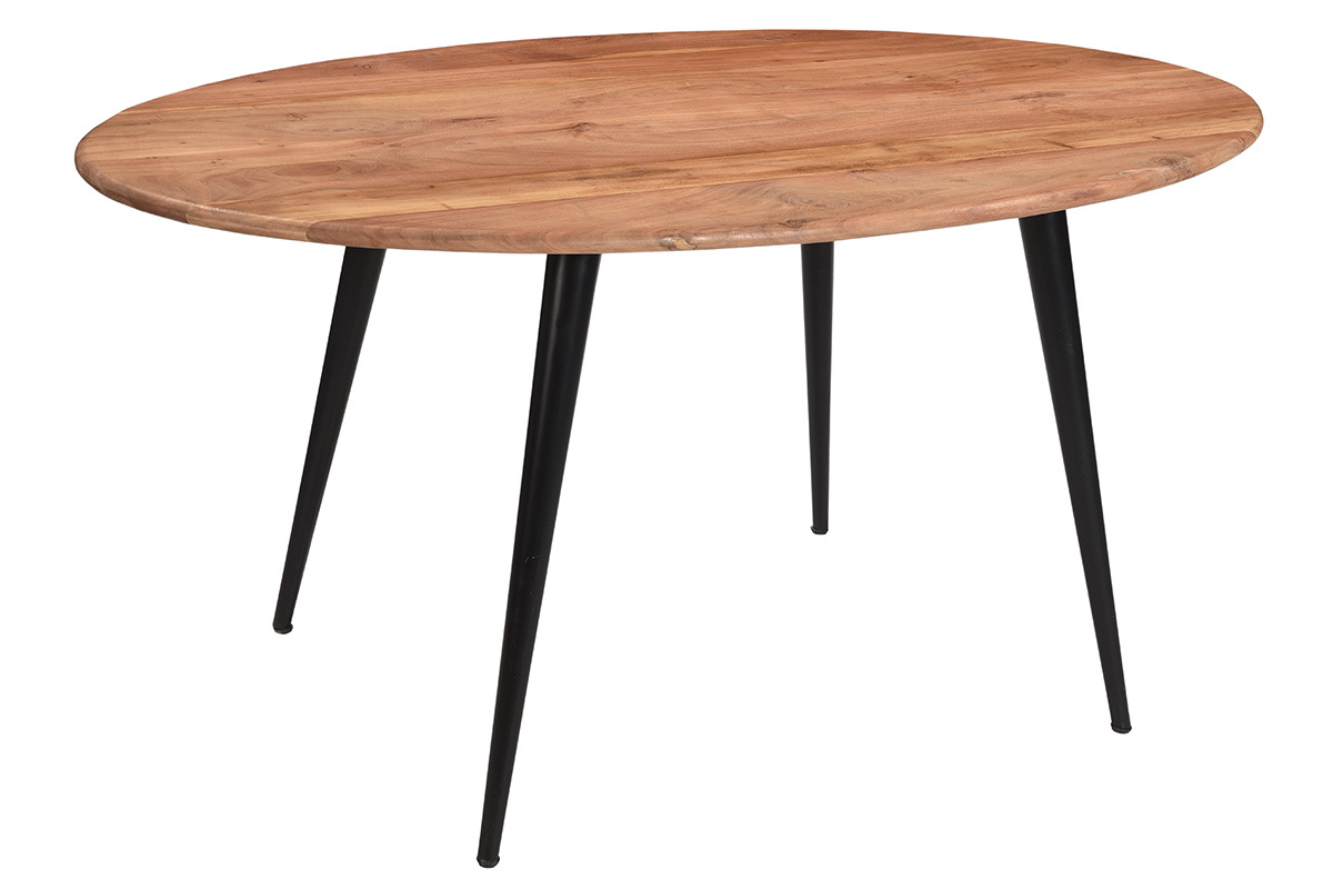 Table � manger ovale en bois massif et m�tal noir L160 cm OBALI