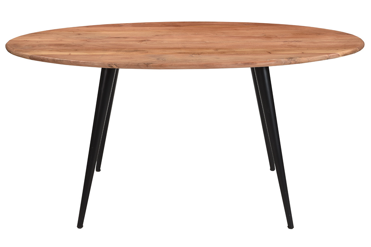 Table � manger ovale en bois massif et m�tal noir L160 cm OBALI