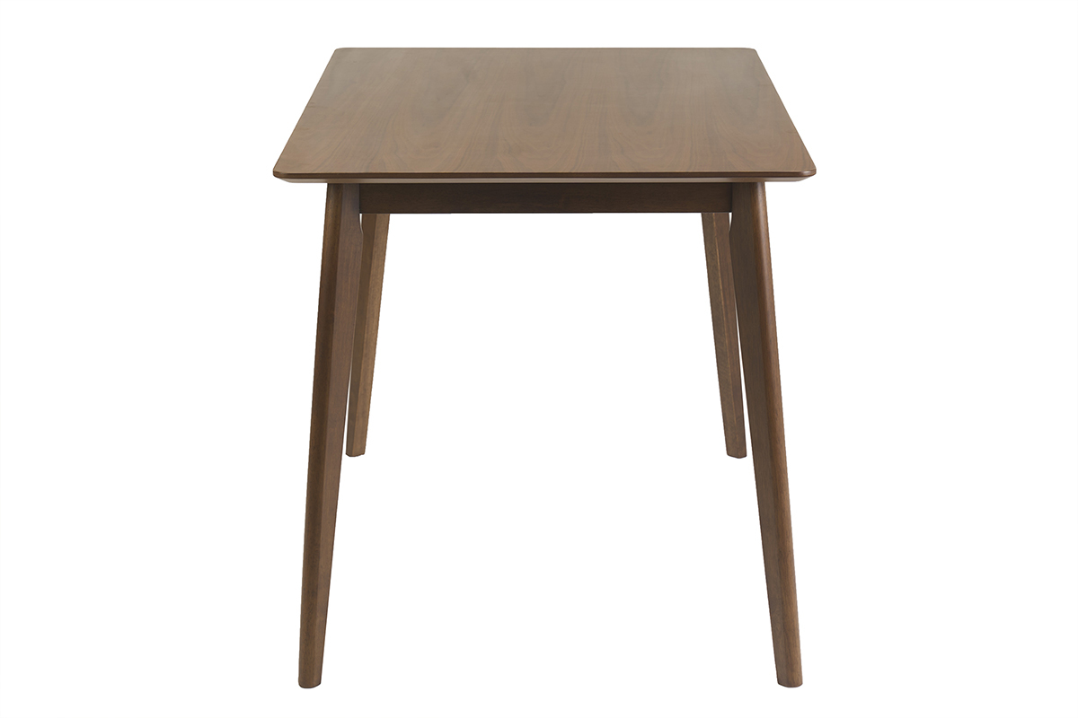 Table � manger rectangulaire en bois fonc� noyer, angle de profil, dimensions L120 cm.