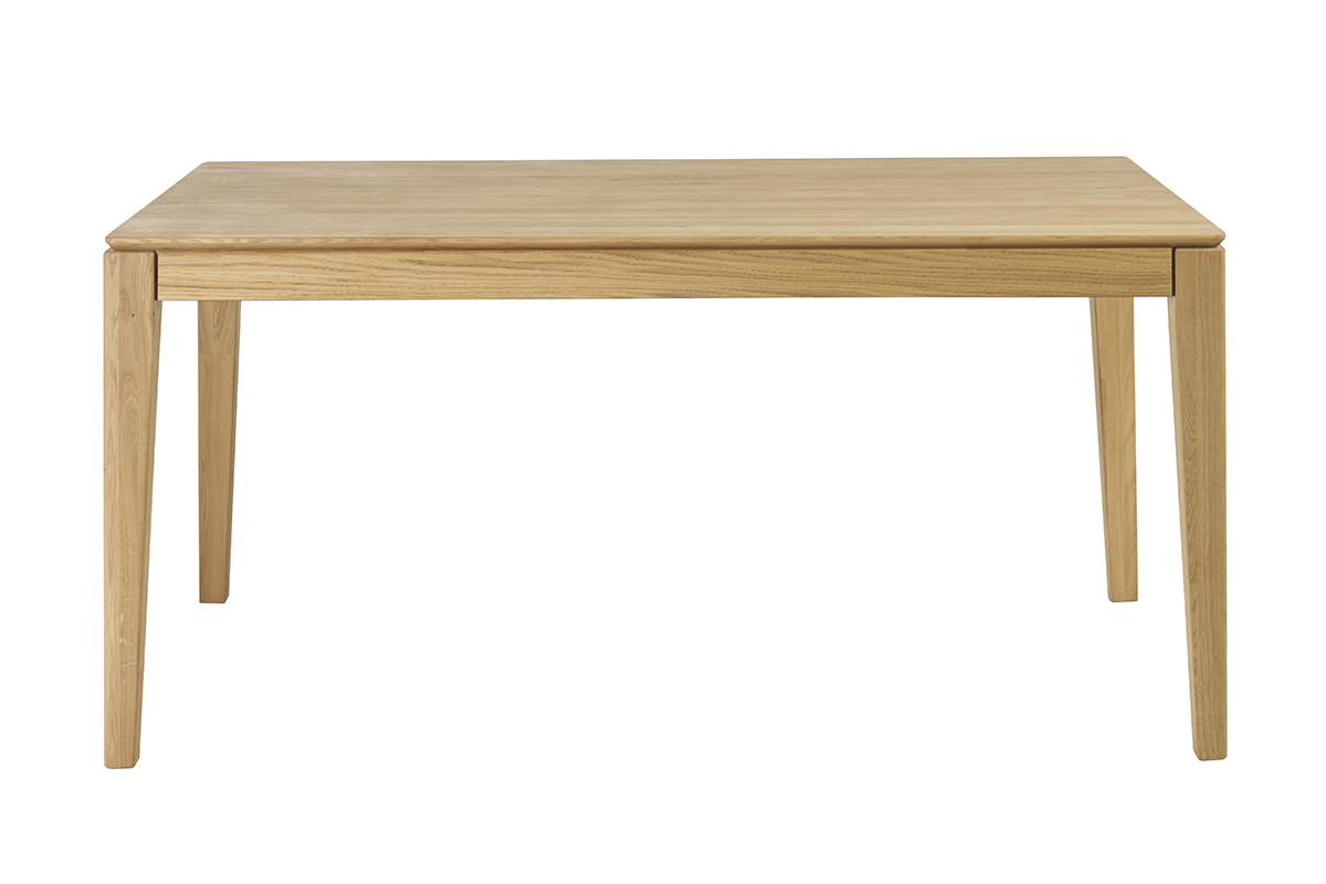 Table � manger rectangulaire en ch�ne clair, vue de face, design �pur�.