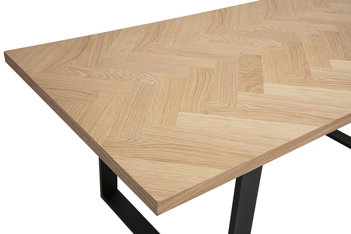 Table � manger rectangulaire finition bois ch�ne et m�tal noir L200 cm MAGDA