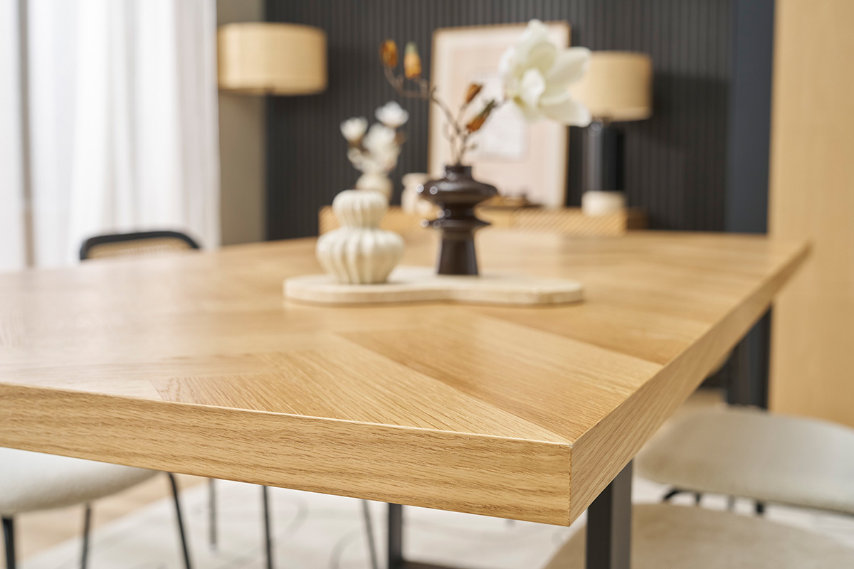 Table � manger rectangulaire finition bois ch�ne et m�tal noir L200 cm MAGDA