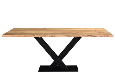 Table &agrave; manger rectangulaire industrielle en bois massif et m&eacute;tal noir L200 cm VALLEY