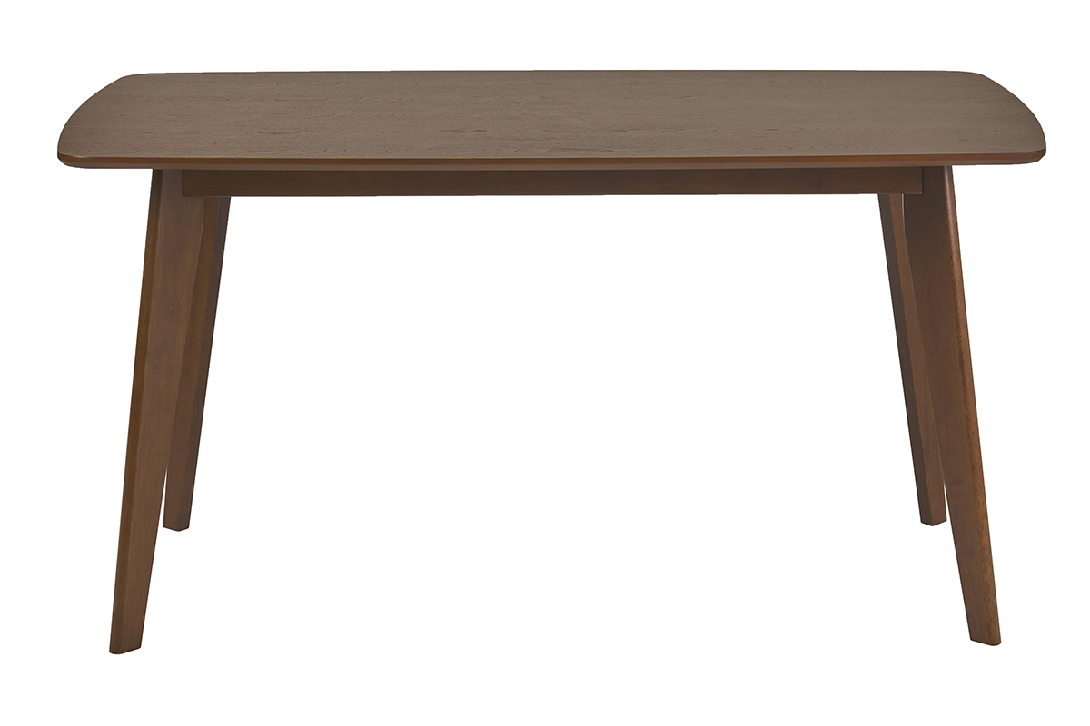 Table � manger rectangulaire scandinave en bois fonc� noyer, vue de face.