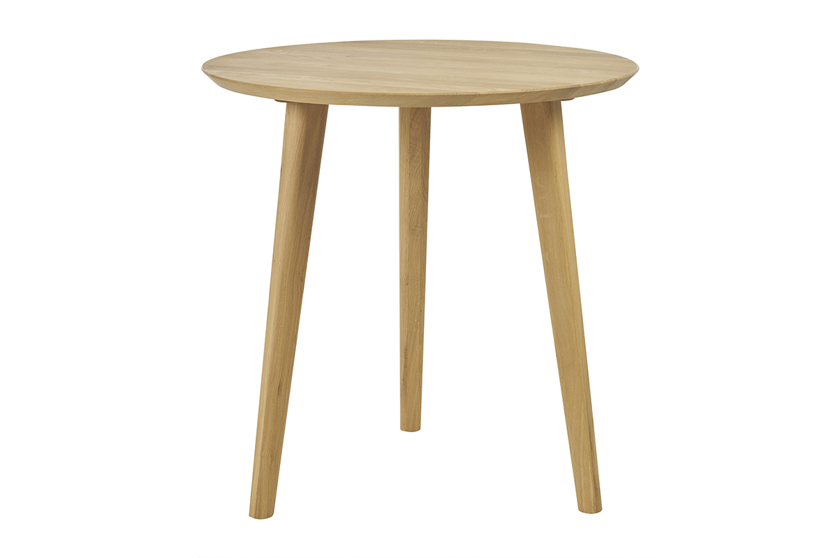 Table � manger ronde en ch�ne massif, vue de face.