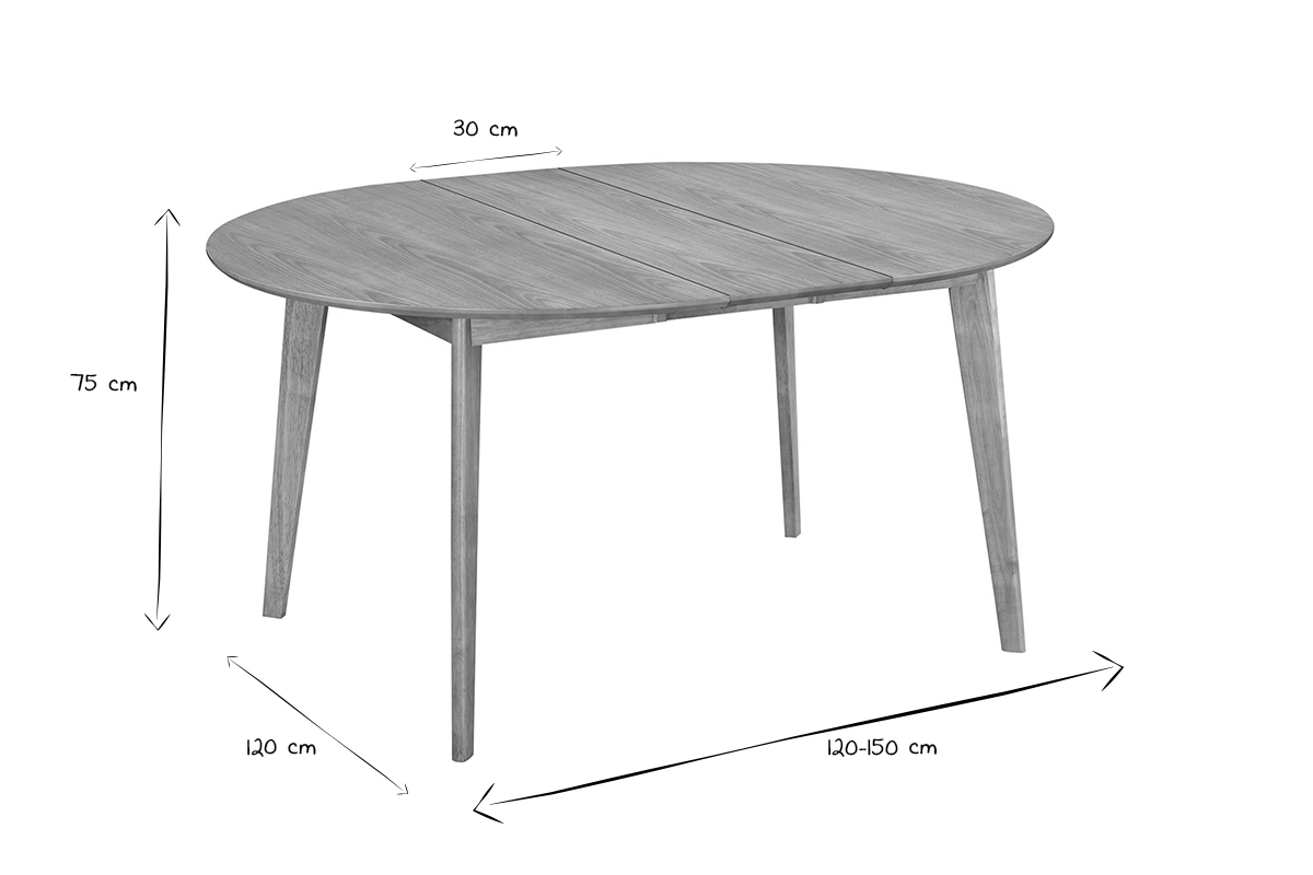 Table � manger ronde extensible finition ch�ne L120-150 cm LEENA