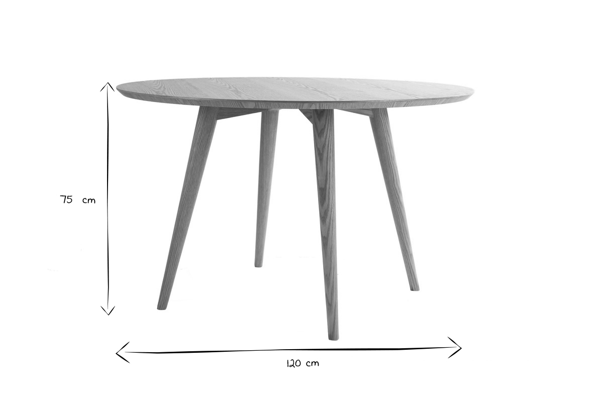 Table � manger ronde fr�ne D120 cm LIVIA