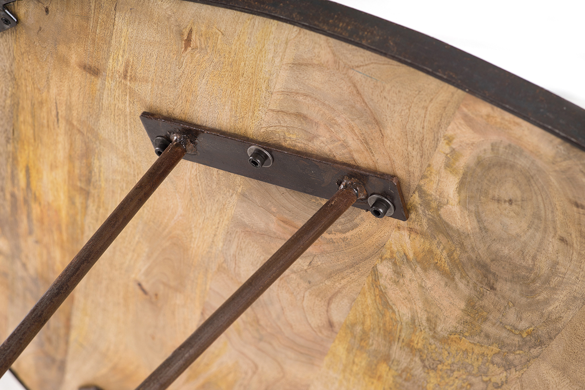 Dessous de table ronde bois manguier et m�tal avec pieds �pingle.
