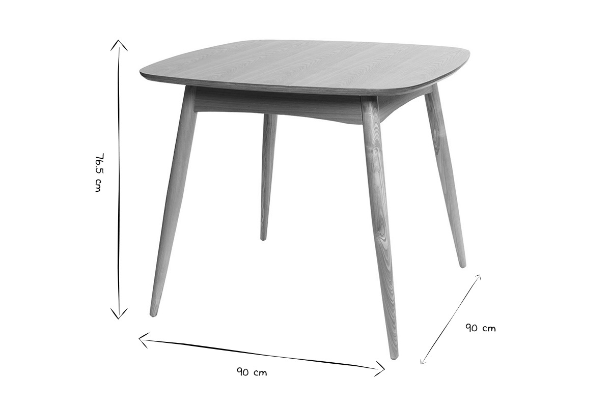 Dimensions de la table � manger scandinave BALTIK L90 cm en noir et blanc