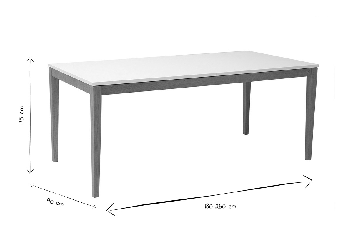 Table � manger scandinave extensible blanche pieds bois rectangulaire L180-260 cm DELAH