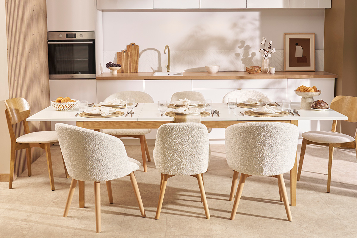Table � manger scandinave extensible blanche pieds bois rectangulaire L180-260 cm DELAH