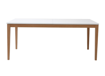 Table &agrave; manger scandinave extensible blanche pieds bois rectangulaire L180-260 cm DELAH