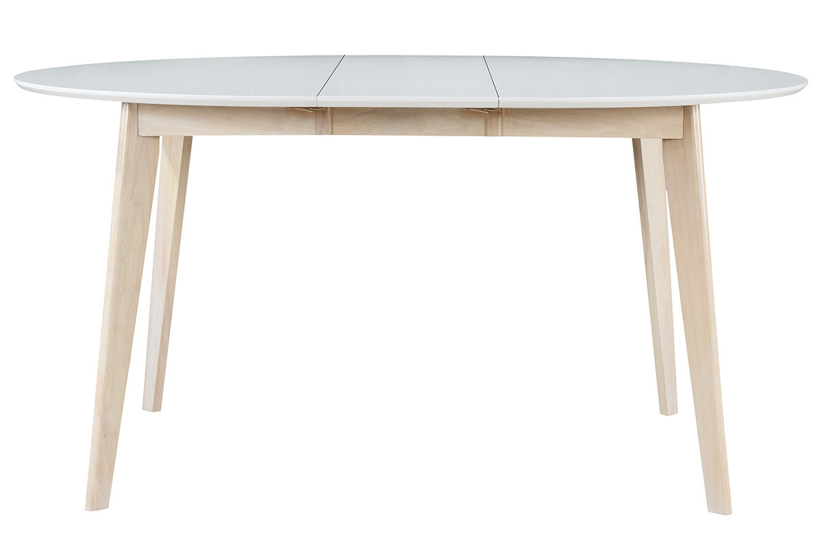 Table � manger scandinave ronde extensible blanc et bois L120-150 cm LEENA