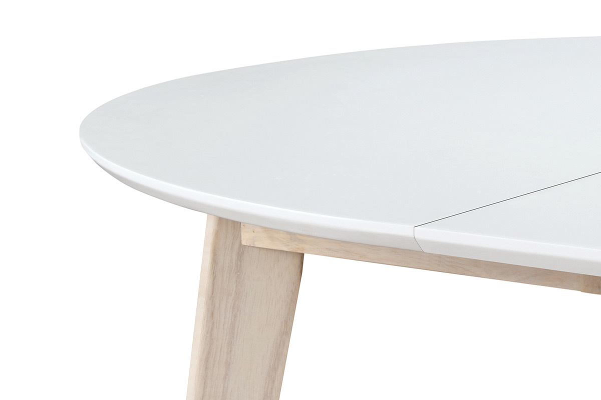 Table � manger scandinave ronde extensible blanc et bois L120-150 cm LEENA