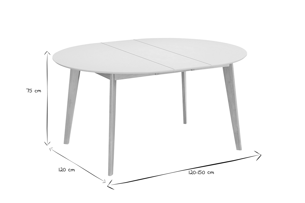 Table � manger scandinave ronde extensible blanc et bois L120-150 cm LEENA