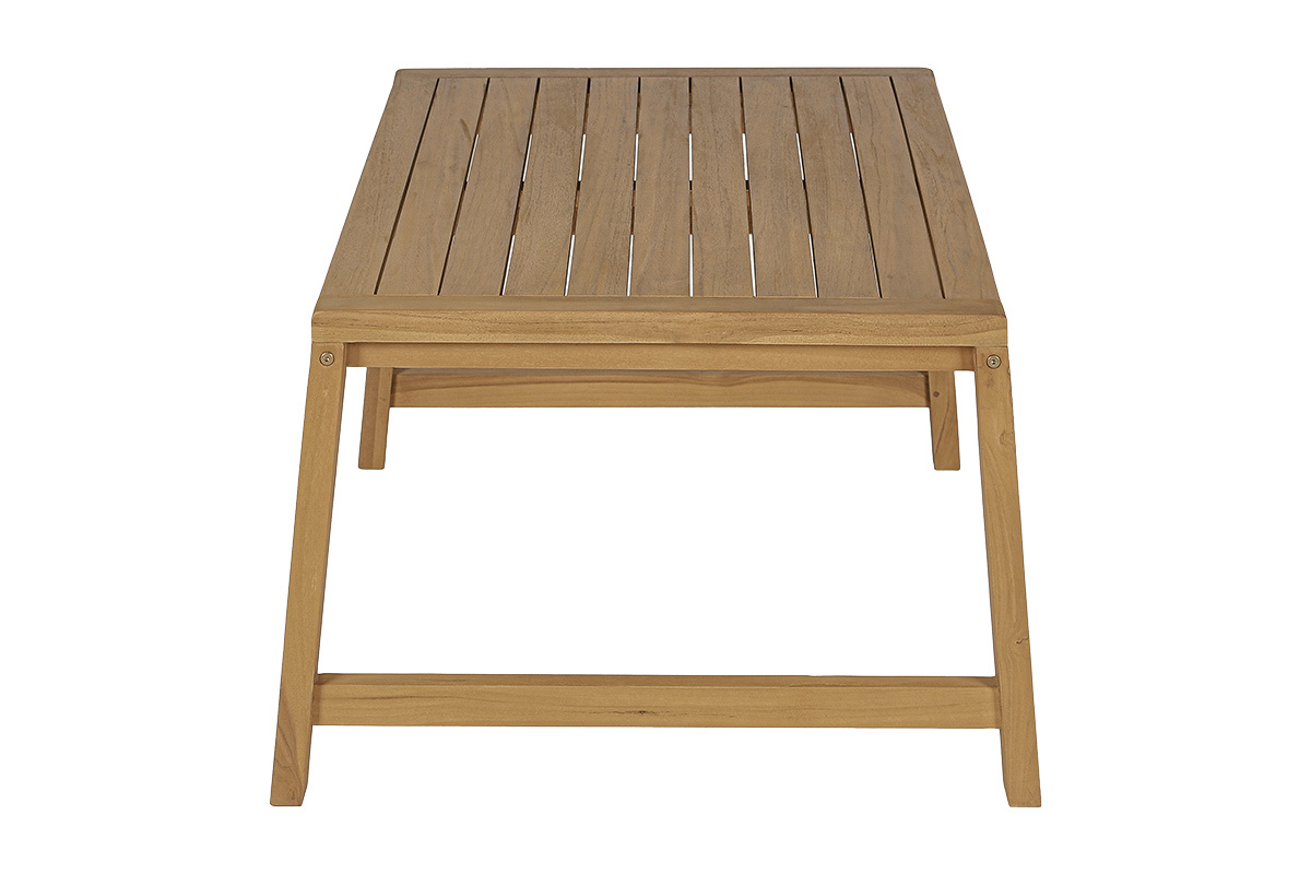 Table basse de jardin en teck massif, vue de profil, longueur 100 cm