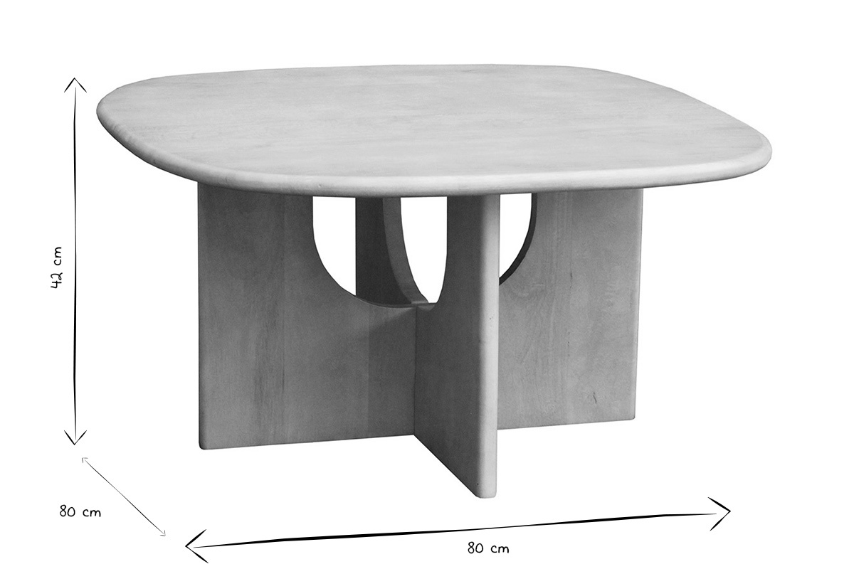 Dimensions de la table basse design en noir et blanc : L80 x P80 x H42 cm