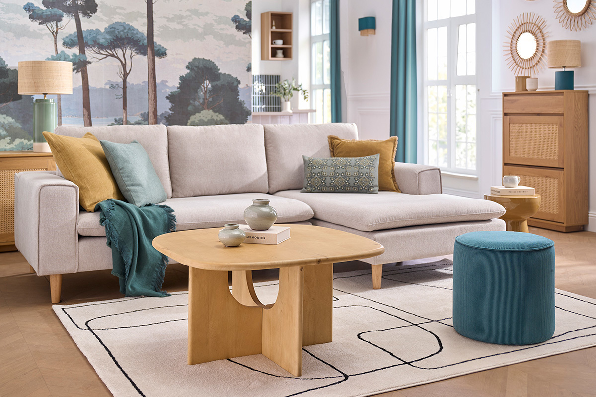 Table basse design bois clair manguier massif L80 cm MASSARI