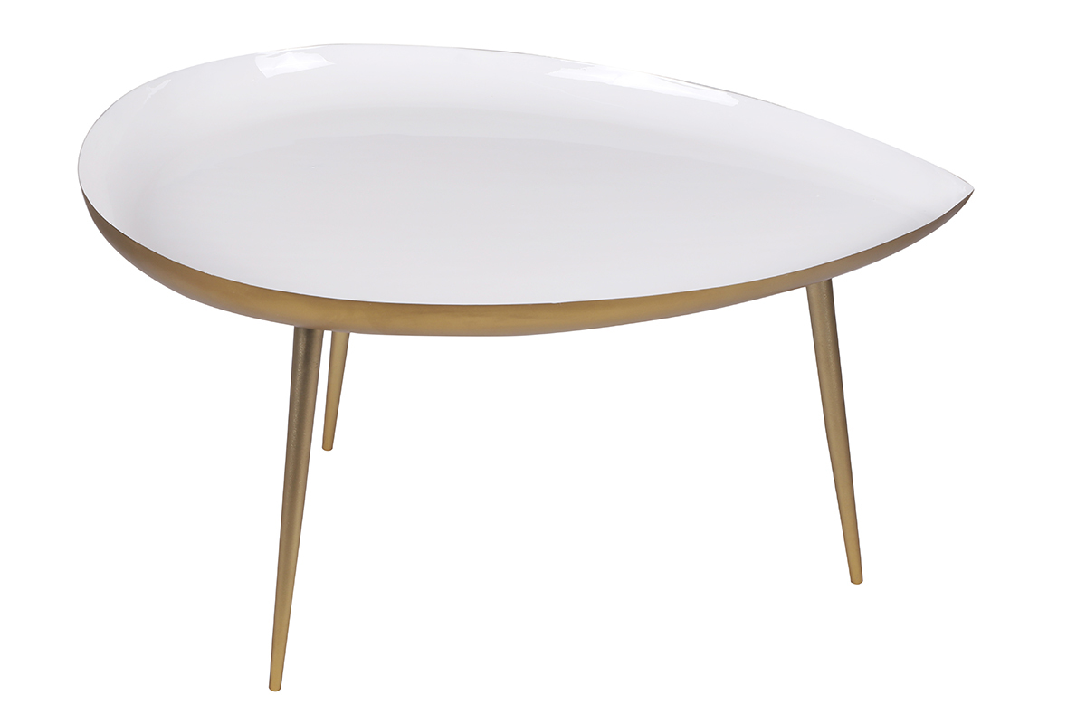 Table basse design en acier laqu� blanc et dor� L80 cm DROP