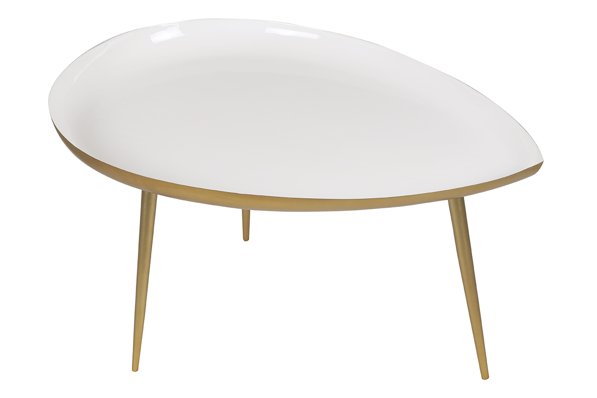Table basse design en acier laqu� blanc et dor� L80 cm DROP