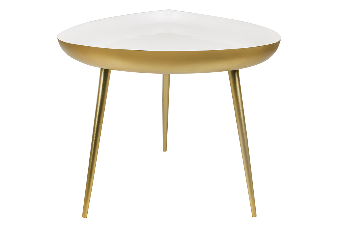 Table basse design en acier laqu� blanc et dor� L80 cm DROP