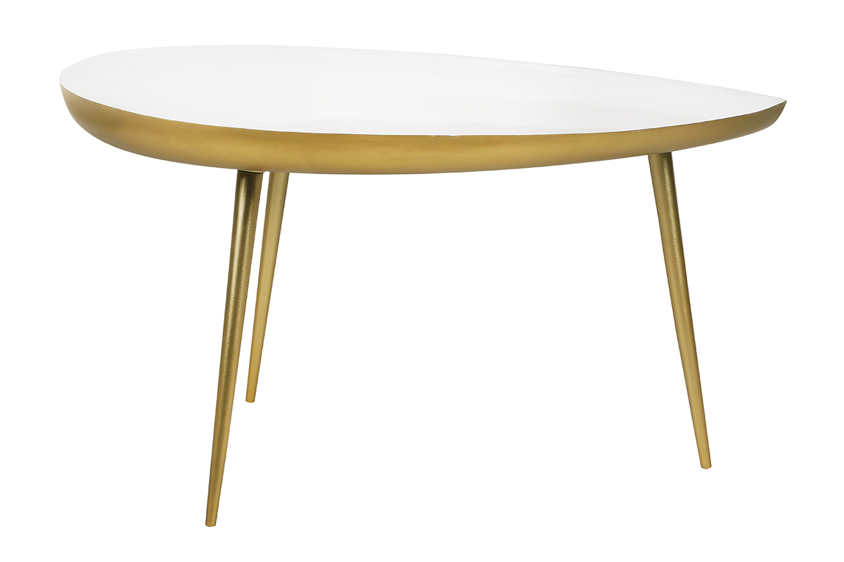 Table basse design en acier laqu� blanc et dor� L80 cm DROP