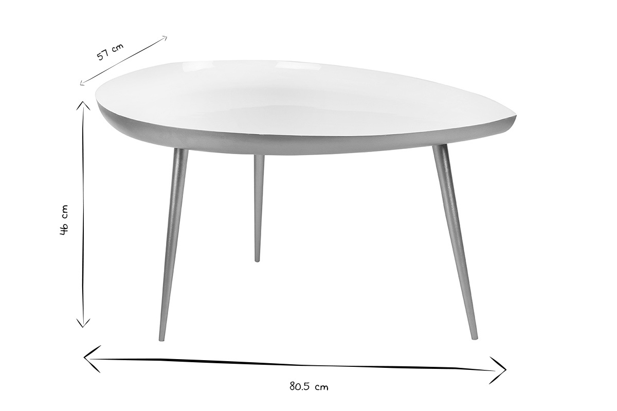 Table basse design en acier laqu� blanc et dor� L80 cm DROP