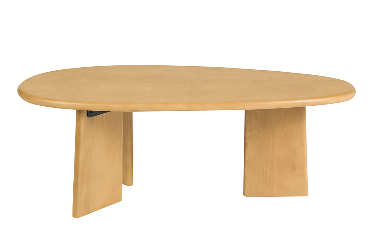 Table basse en bois manguier massif, forme ovale, angle de vue frontal.