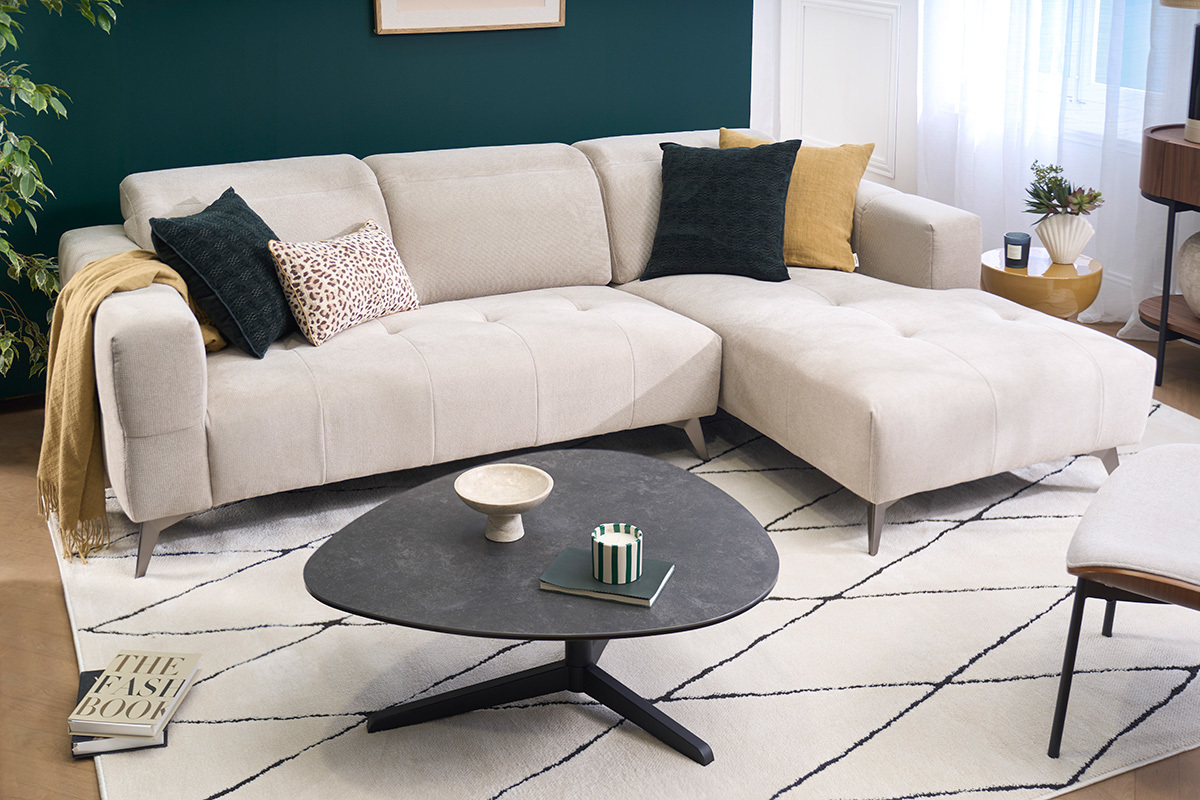 Table basse design en c�ramique noire et m�tal L100 cm LEWA