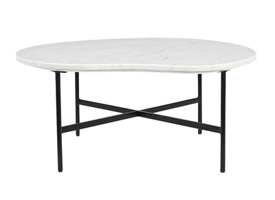 Table basse design en marbre blanc et m&eacute;tal noir L80 cm SASSO