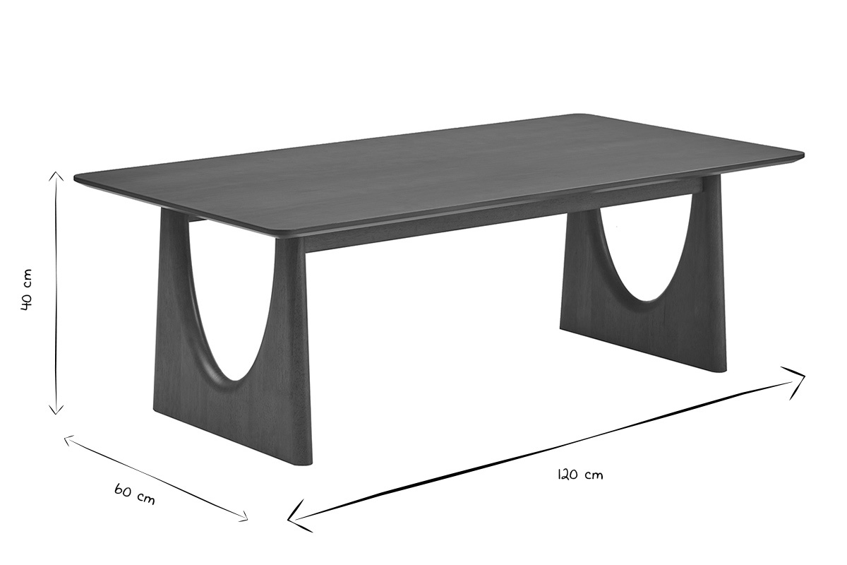 Dimensions de la table basse rectangulaire KUALA en noir et blanc, L120 x P60 x H40 cm