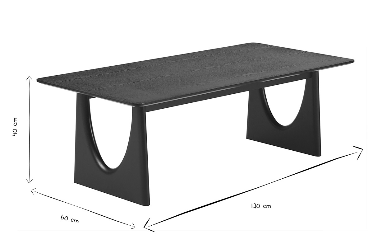 Dimensions de la table basse design rectangulaire noir L120 cm : L120 x P60 x H40 cm en noir et blanc.