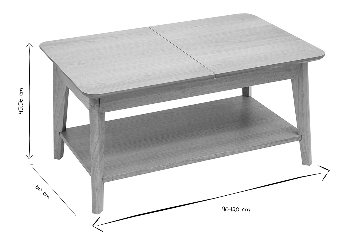 Table basse extensible rectangulaire en bois clair L90-120 cm VILI