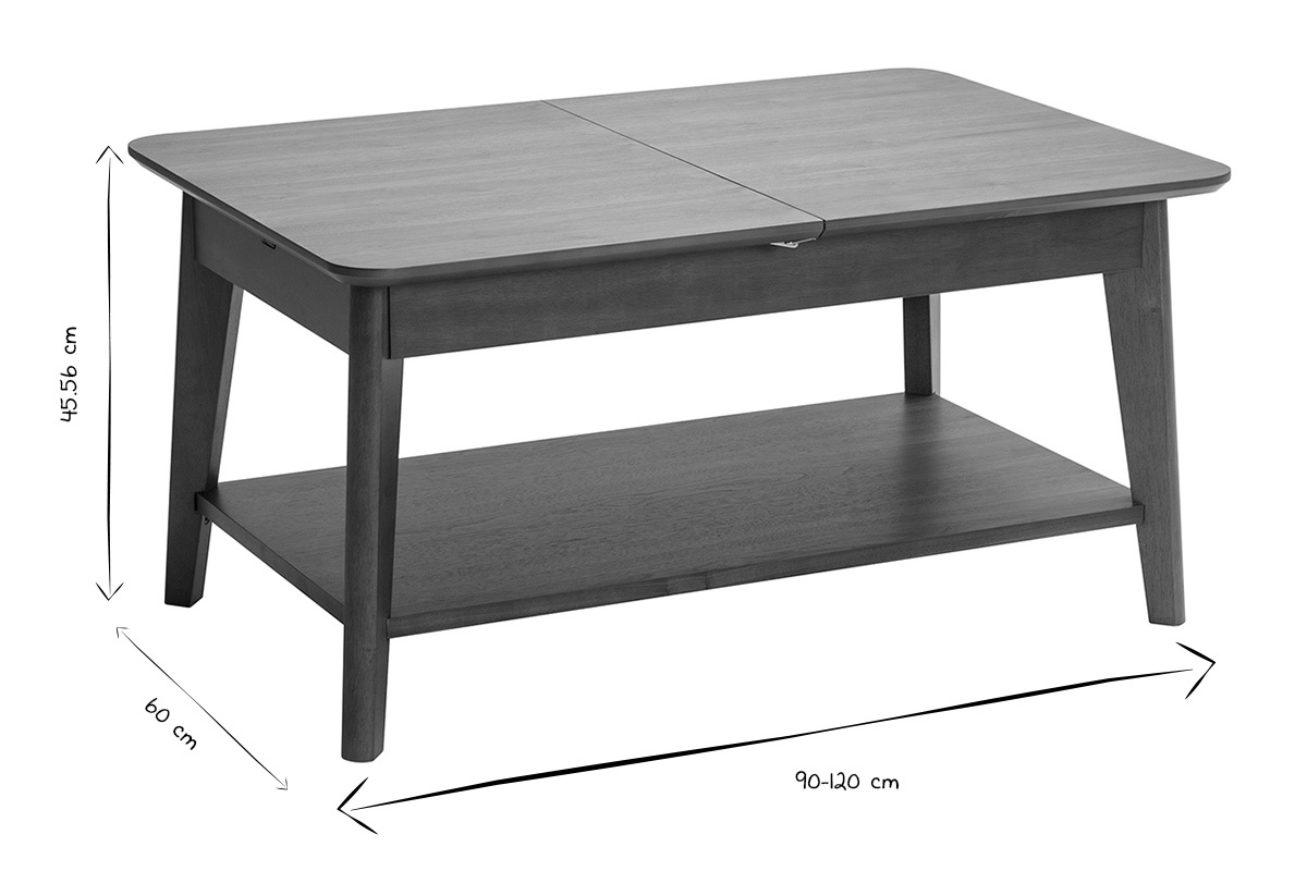 Table basse extensible rectangulaire en bois fonc�, dimensions 90-120 cm, hauteur 45.56 cm, largeur 60 cm.