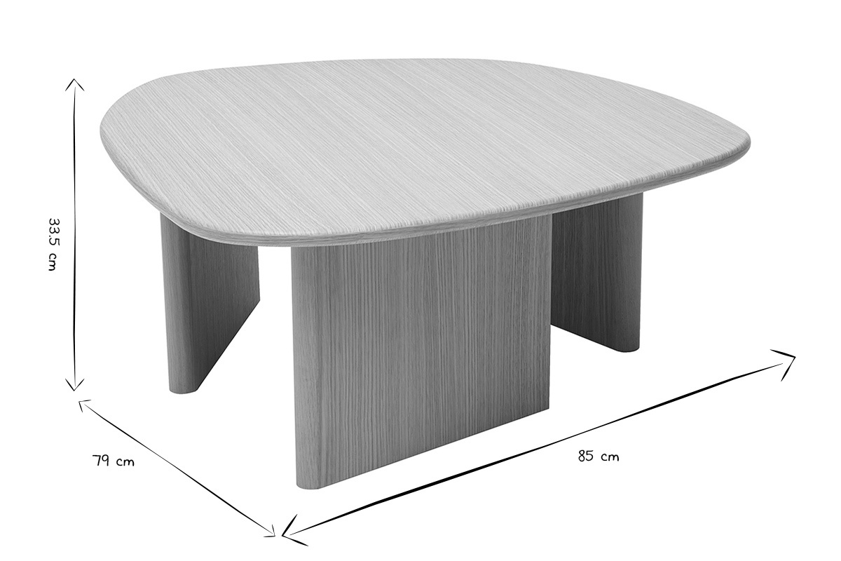 Dimensions de la table basse ONDINE en noir et blanc, L85 cm, P79 cm, H33,5 cm