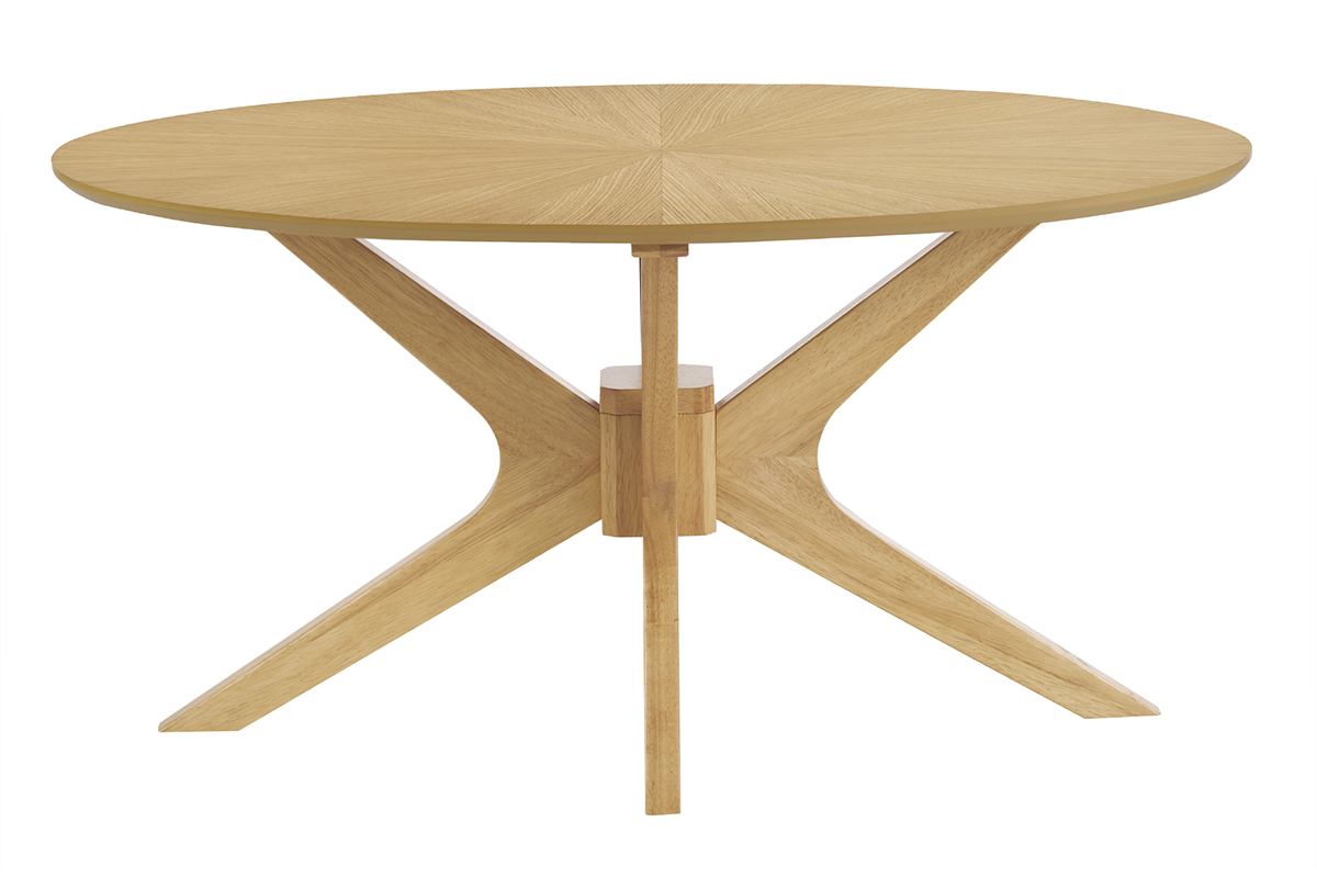 Table basse ovale en bois clair ch�ne L90 cm avec pi�tement crois�