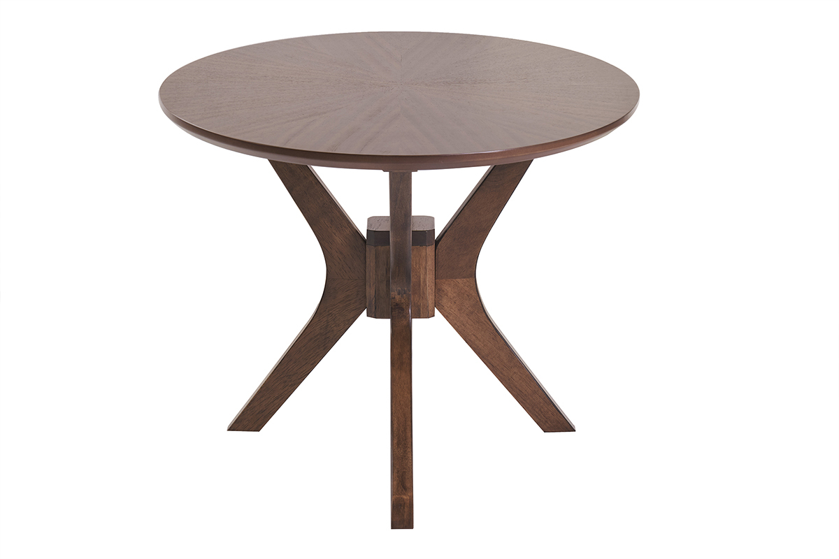 Table basse ovale en bois fonc� noyer L90 cm DIELLI avec plateau en �toile et pi�tement crois�.