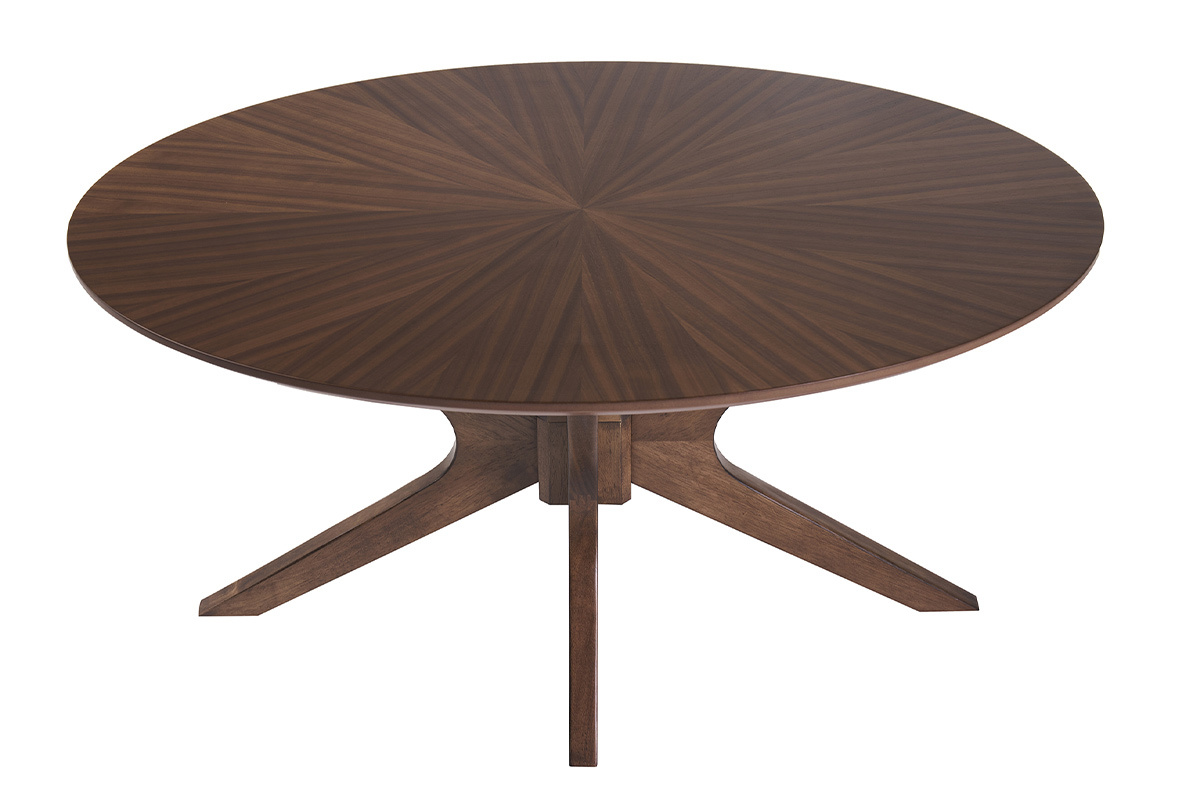 Table basse ovale en bois noyer fonc� avec pi�tement crois�, L90 cm, mod�le DIELLI.