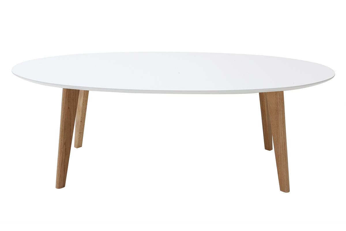 Table basse ovale scandinave blanc et bois clair ch�ne L120 cm EKKA