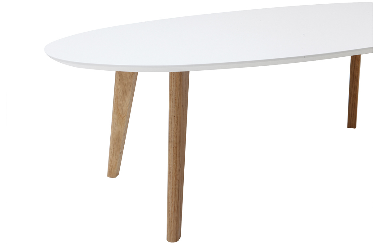 Table basse ovale scandinave blanc et bois clair ch�ne L120 cm EKKA