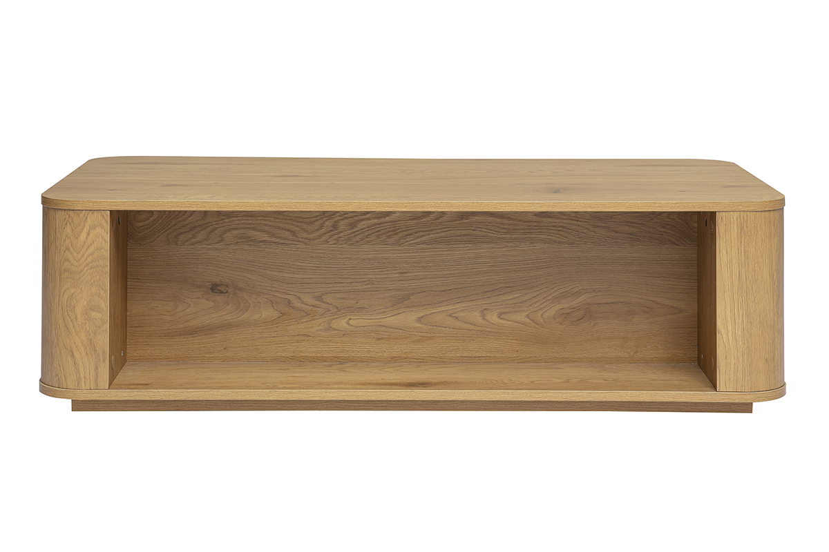 Table basse rectangulaire avec rangement, 2 tiroirs, finition bois clair ch�ne, vue de dos.