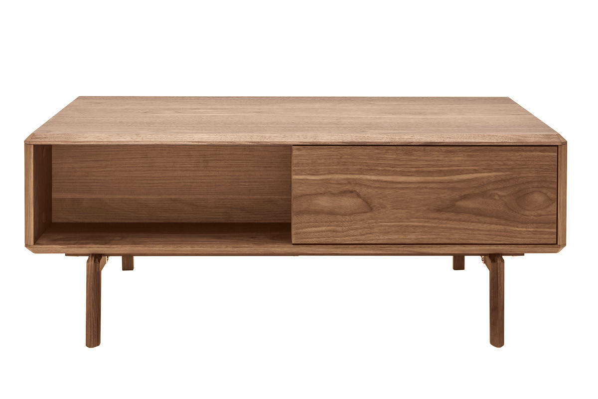 Table basse rectangulaire avec rangements 2 tiroirs bois fonc� noyer L100 cm SUVA