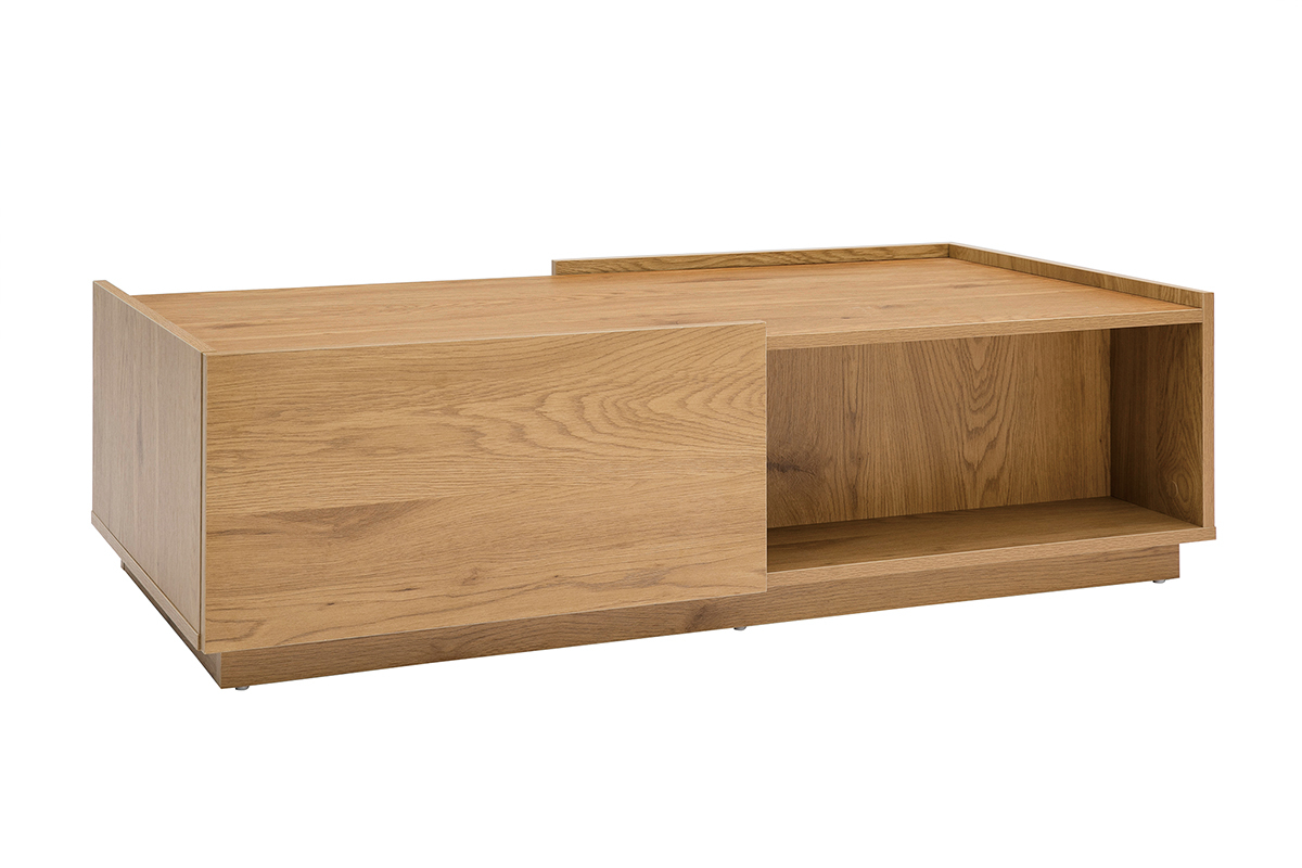 Table basse rectangulaire avec rangements 2 tiroirs finition bois clair ch�ne L120 cm MADERO