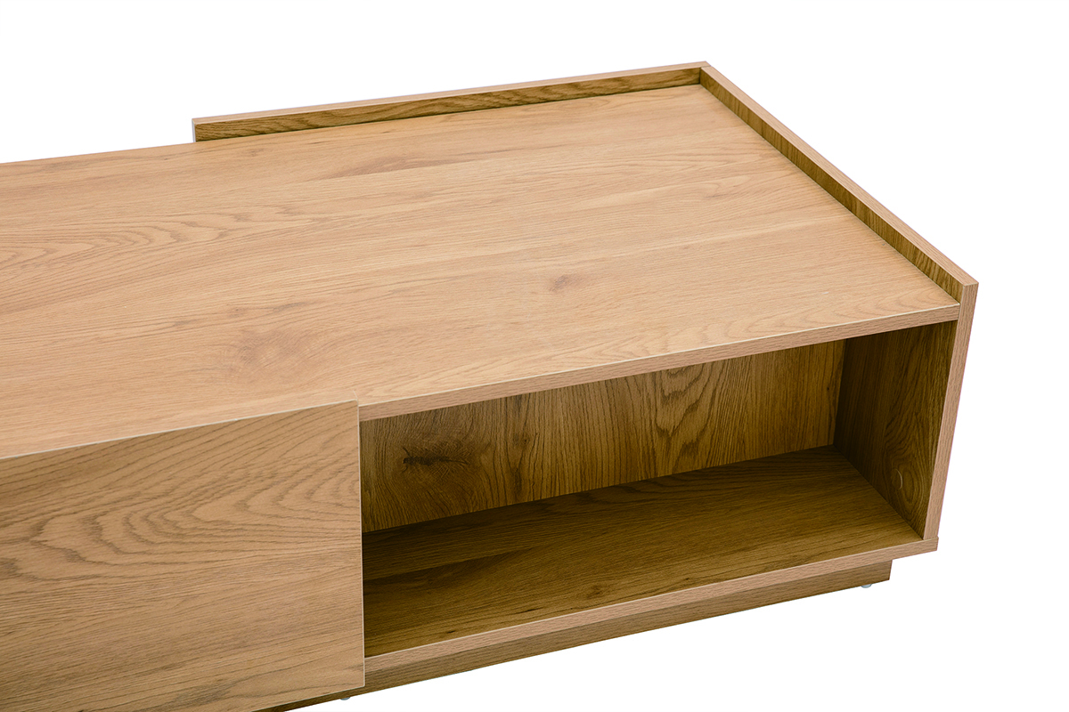Table basse rectangulaire avec rangements 2 tiroirs finition bois clair ch�ne L120 cm MADERO