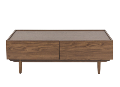 Table basse rectangulaire avec rangements 2 tiroirs finition bois fonc&eacute; noyer L120 cm SANAA