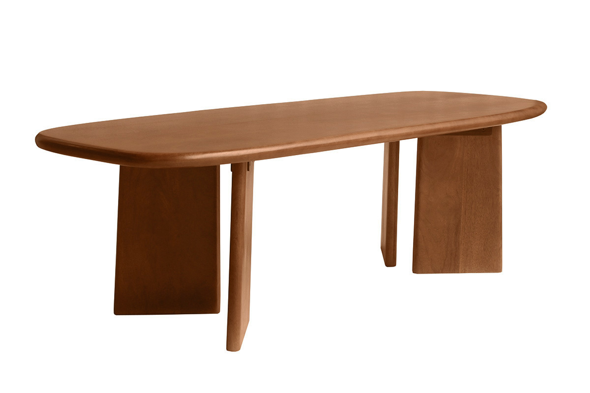 Table basse rectangulaire en bois de manguier avec bords arrondis vue de c�t�.